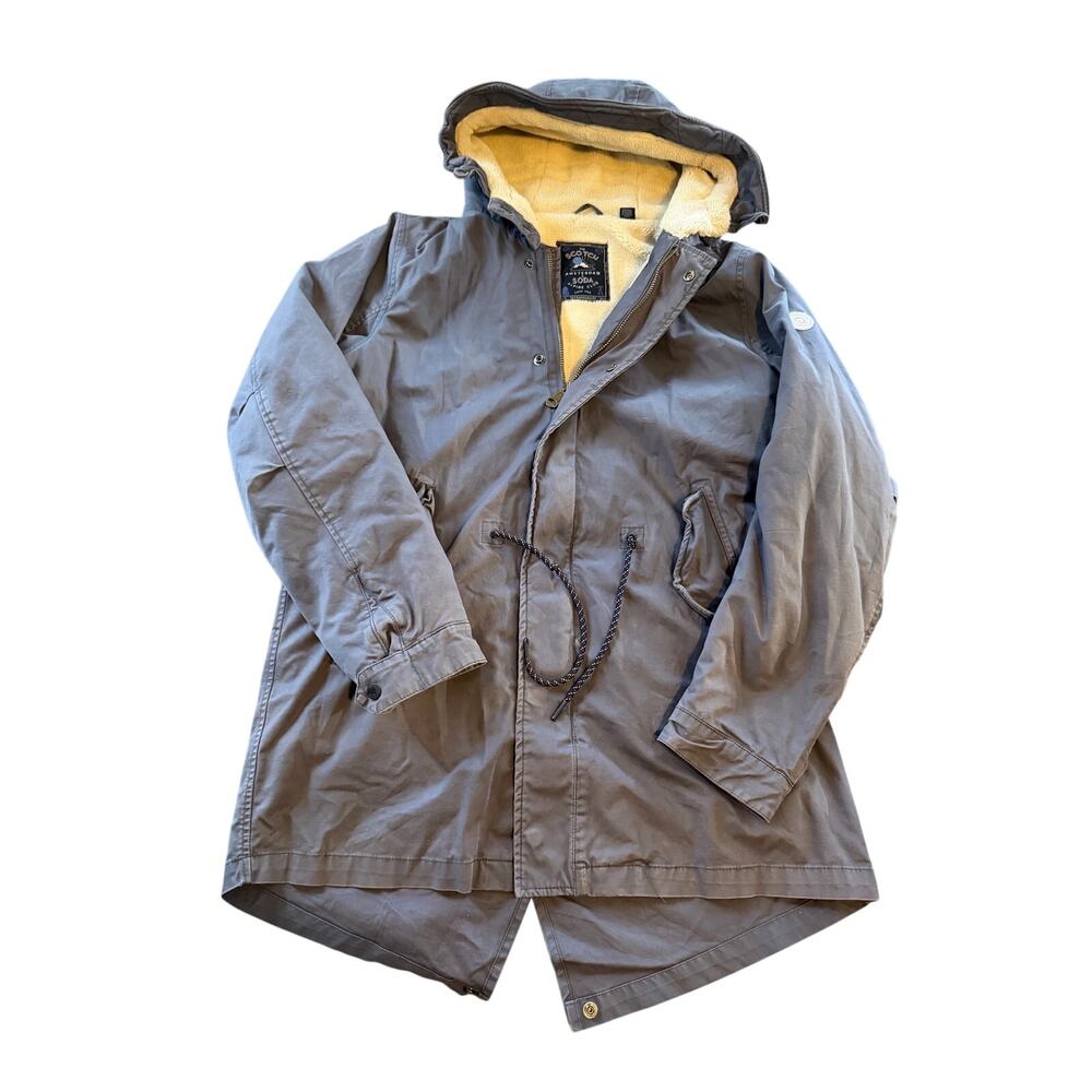 Scotch & Soda Teddy Lined Men's Parka Large Winter Fishtail Camping Field Jacket - Picture 15 of 16